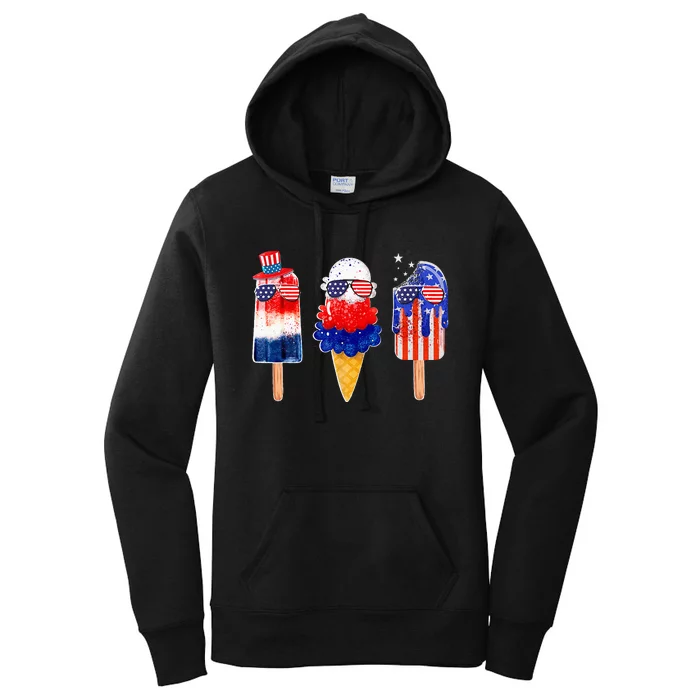 4th Of July Popsicle Red White Blue American Flag Women's Pullover Hoodie