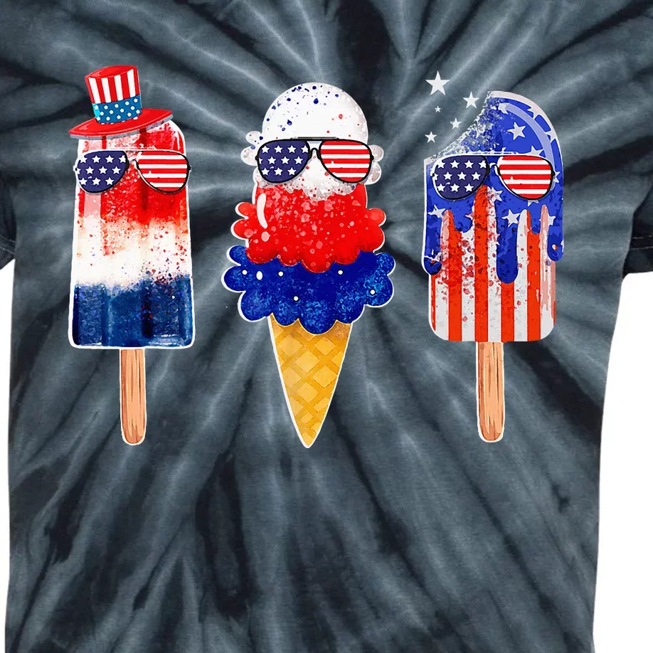 4th Of July Popsicle Red White Blue American Flag Kids Tie-Dye T-Shirt