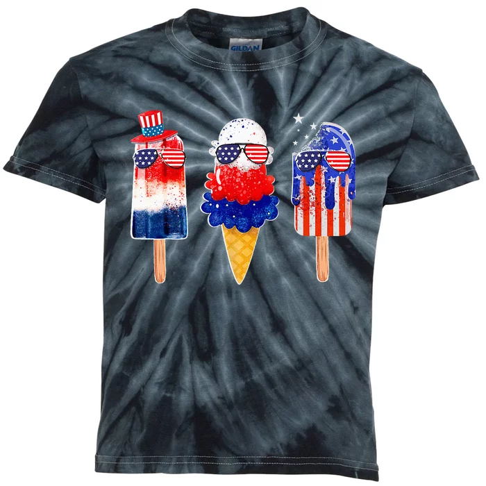 4th Of July Popsicle Red White Blue American Flag Kids Tie-Dye T-Shirt