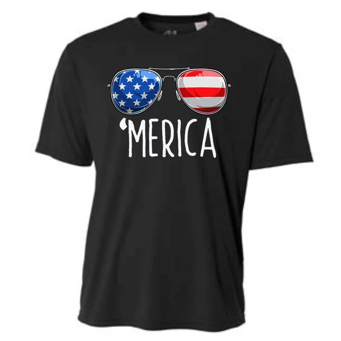 4th of July MERICA Sunglasses All America USA Flag Cooling Performance Crew T-Shirt