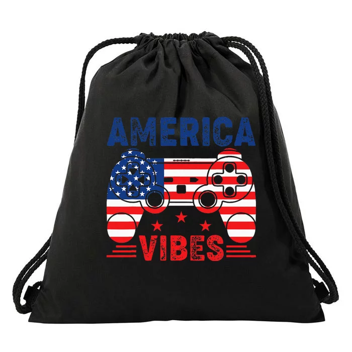 4th Of July Gamer America Vibes Drawstring Bag