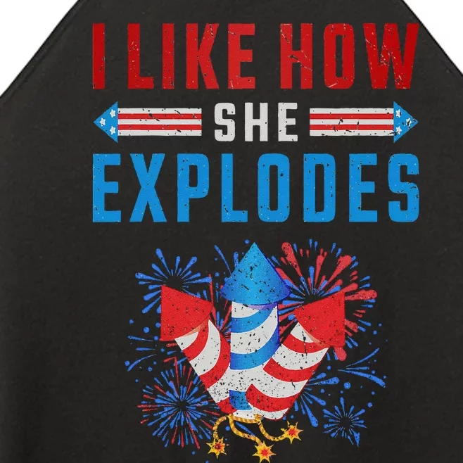 4th Of July I Like How She Explodes Firework USA Flag Women’s Perfect Tri Rocker Tank