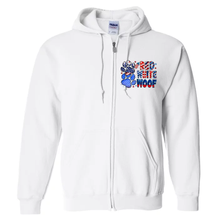 4th Of July Red White Woof Full Zip Hoodie