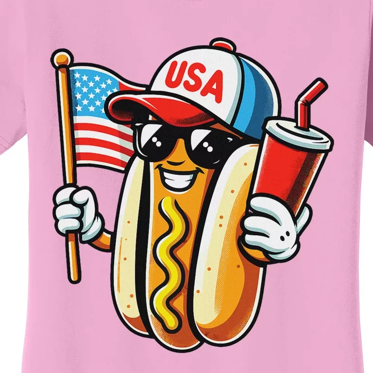 4th Of July Hotdog Sunglasses American Flag Usa Patriotic Women's T-Shirt