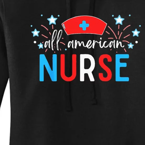 4th Of July All American Nurse Red White And Blue Scrub Top Women's Pullover Hoodie