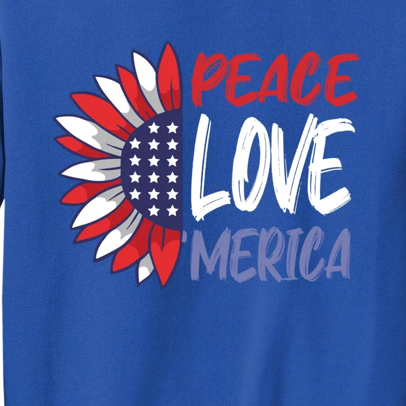 4th Of July Peace Love Merica America Flag Sunflower Funny Gift Sweatshirt