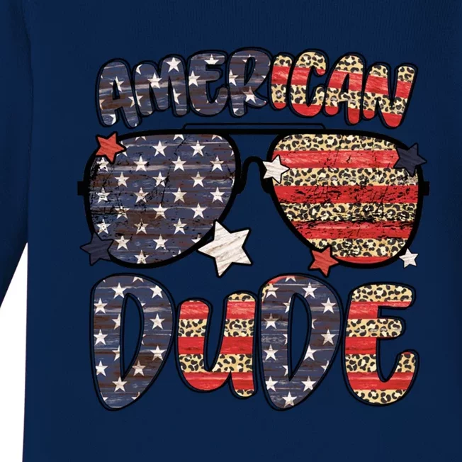 4th Of July American Dude Sunglasses Patriotic Gift Baby Long Sleeve Bodysuit