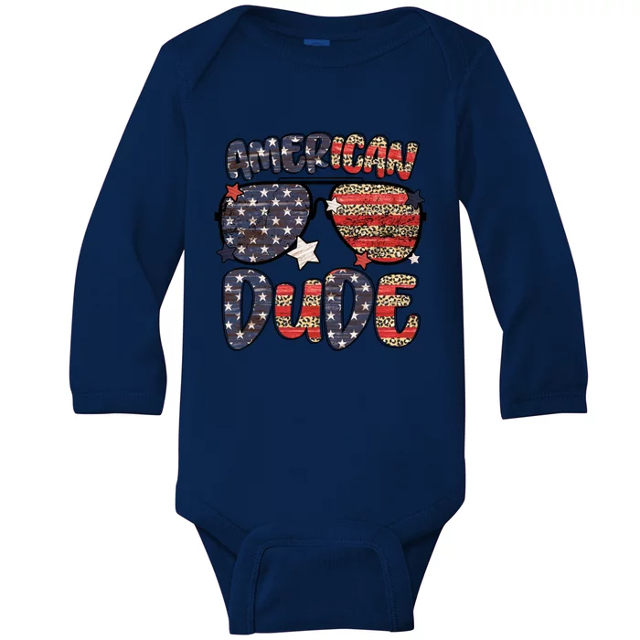 4th Of July American Dude Sunglasses Patriotic Gift Baby Long Sleeve Bodysuit