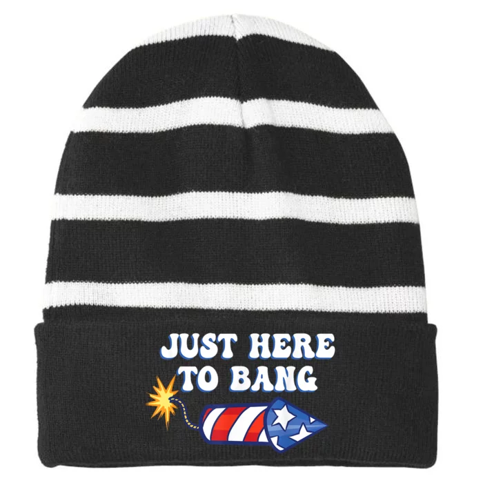 4th Of July Just Here To Bang Firecracker Striped Beanie with Solid Band