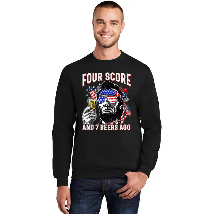 4th Of July Drinking Beer Patriot Four Score And 7 Beers Ago Tall Sweatshirt