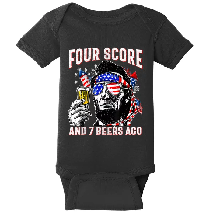 4th Of July Drinking Beer Patriot Four Score And 7 Beers Ago Baby Bodysuit