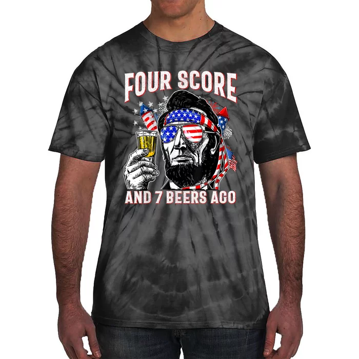 4th Of July Drinking Beer Patriot Four Score And 7 Beers Ago Tie-Dye T-Shirt