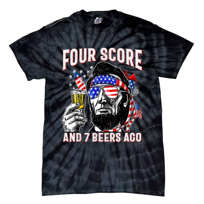 4th Of July Drinking Beer Patriot Four Score And 7 Beers Ago Tie-Dye T-Shirt