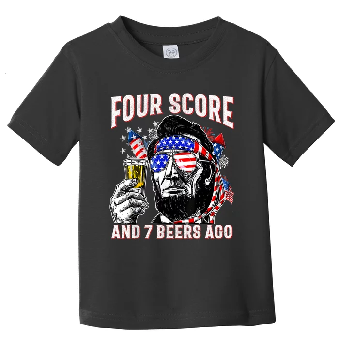 4th Of July Drinking Beer Patriot Four Score And 7 Beers Ago Toddler T-Shirt