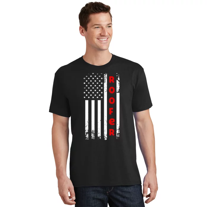 4Th Of July Vintage Amrican Flag Roofer T-Shirt