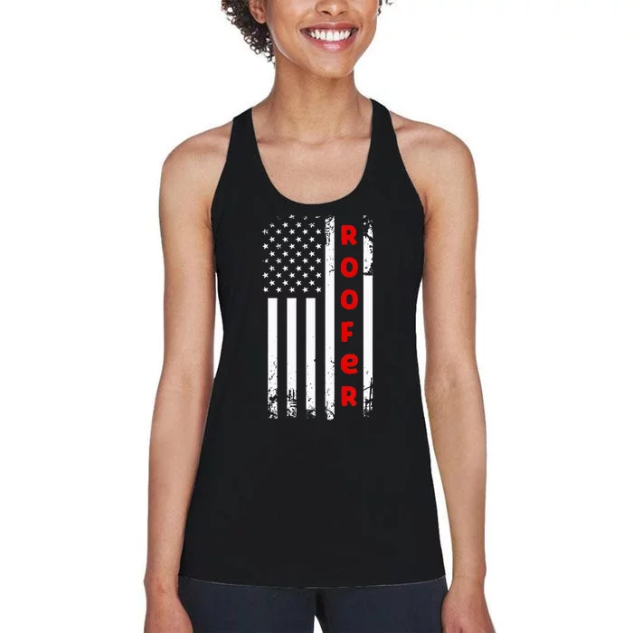 4Th Of July Vintage Amrican Flag Roofer Women's Racerback Tank