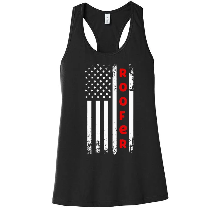 4Th Of July Vintage Amrican Flag Roofer Women's Racerback Tank