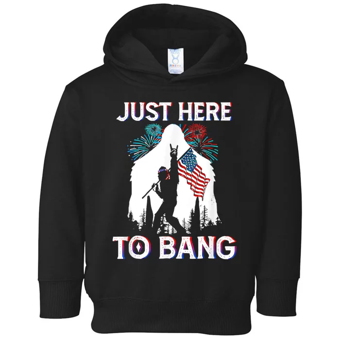 4th Of July Bigfoot Sasquatch Just Here To Bang Funny Toddler Hoodie