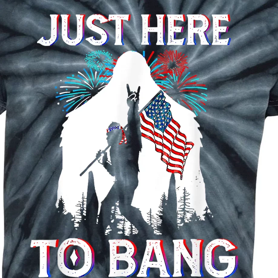 4th Of July Bigfoot Sasquatch Just Here To Bang Funny Kids Tie-Dye T-Shirt