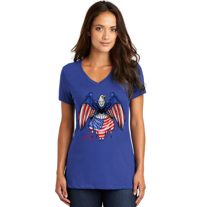 4th Of July Patriotic American Flag Eagle Women's V-Neck T-Shirt