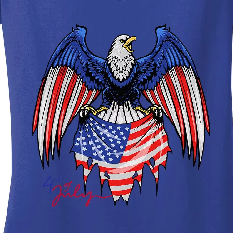 4th Of July Patriotic American Flag Eagle Women's V-Neck T-Shirt