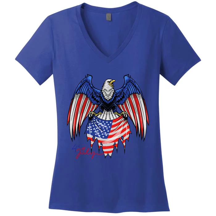 4th Of July Patriotic American Flag Eagle Women's V-Neck T-Shirt