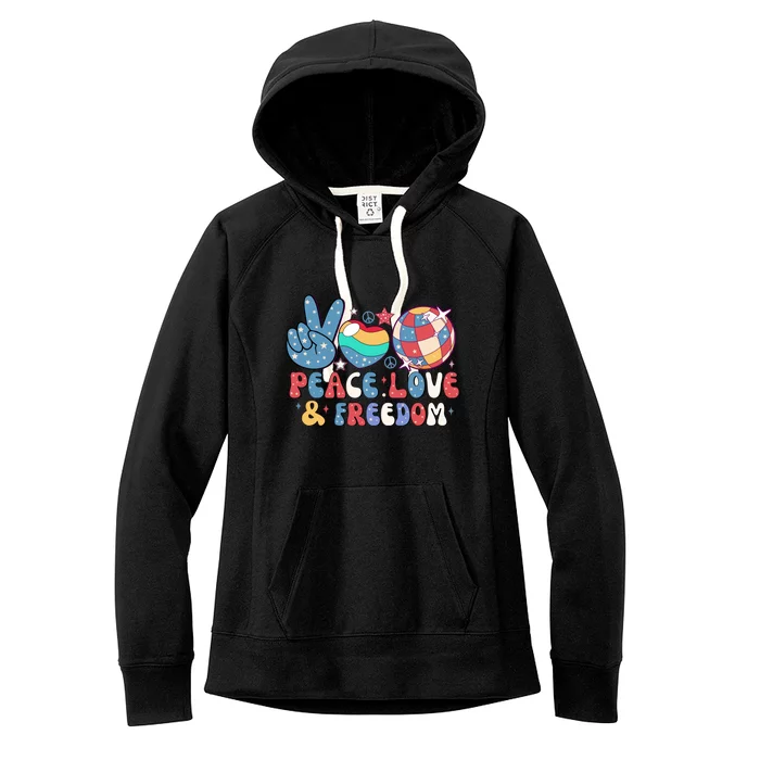 4th Of July Retro Peace Love & Freedom Gift Women's Fleece Hoodie