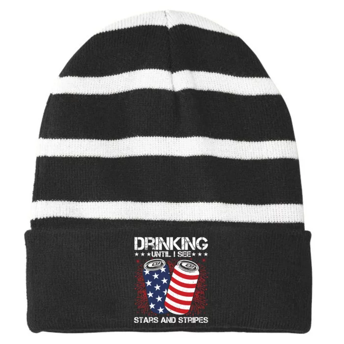 4th Of July Independence Day Celebration Graphic Striped Beanie with Solid Band