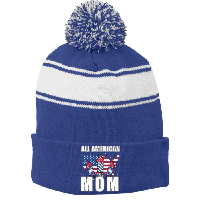 4th Of July Accessoires All American Mom Gift Stripe Pom Pom Beanie