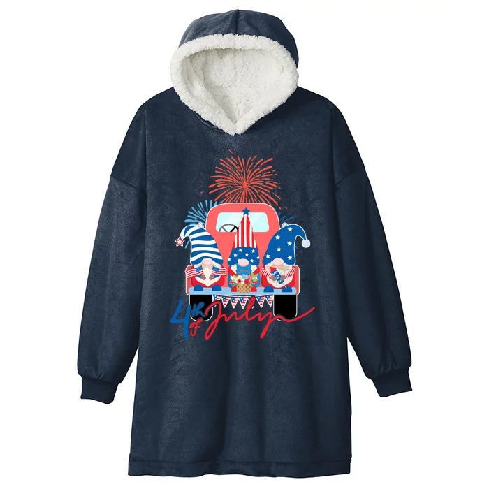 4th Of July Gnome Celebration Hooded Wearable Blanket