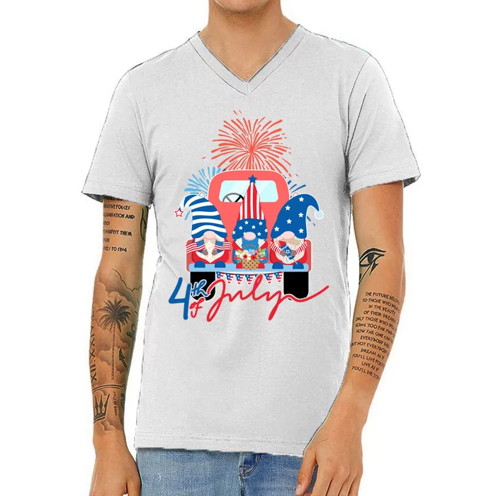 4th Of July Gnome Celebration V-Neck T-Shirt