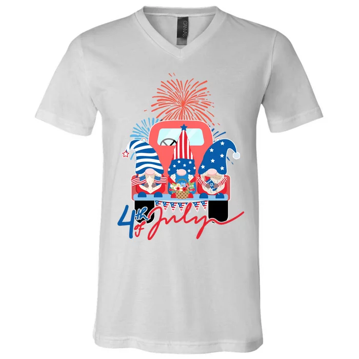 4th Of July Gnome Celebration V-Neck T-Shirt