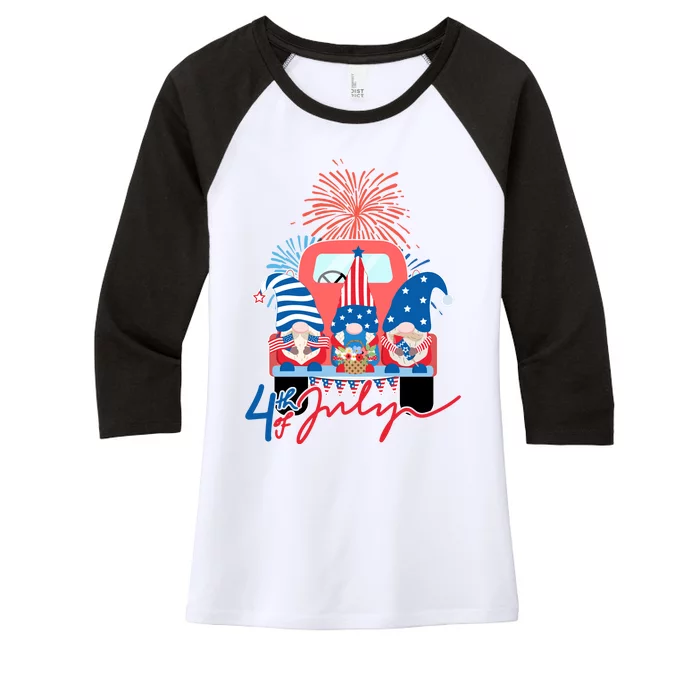 4th Of July Gnome Celebration Women's Tri-Blend 3/4-Sleeve Raglan Shirt