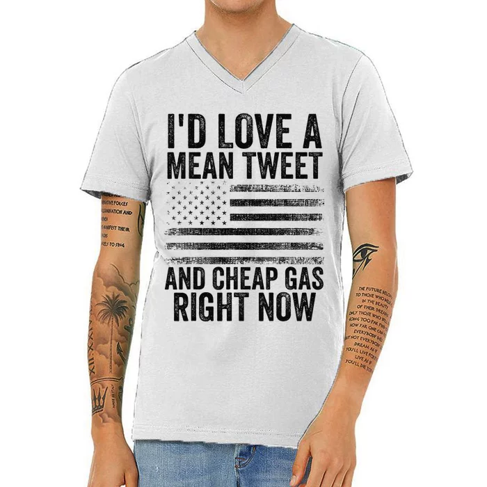 4th Of July I'd Love A Mean Tweet And A Cheap Gas Right Now V-Neck T-Shirt