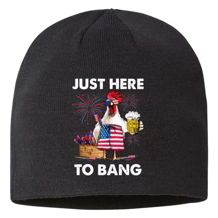 4th of july just here to bang usa flag chicken beer 8 1/2in Sustainable Knit Beanie