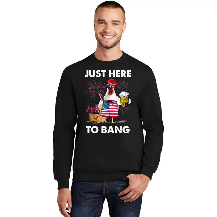 4th of july just here to bang usa flag chicken beer Tall Sweatshirt