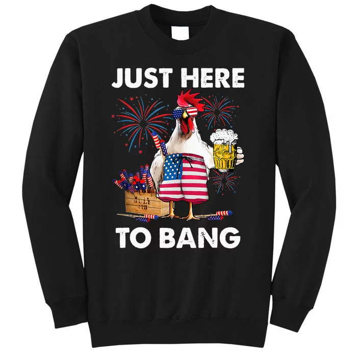 4th of july just here to bang usa flag chicken beer Tall Sweatshirt