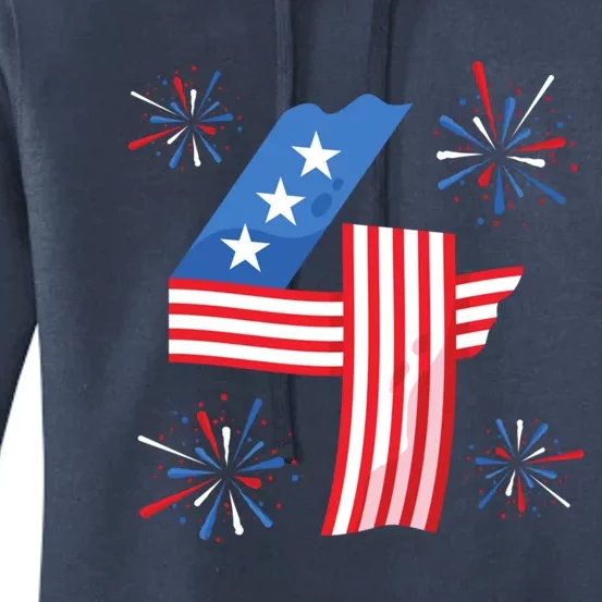 4th Of July American Flag Four Firecrackers Gift Women's Pullover Hoodie