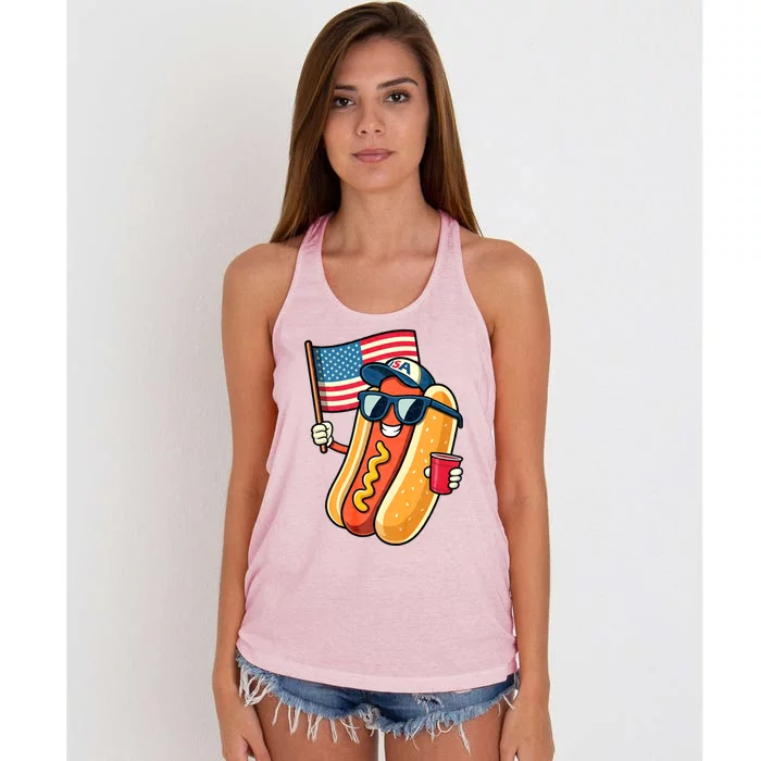 4th Of July Hotdog Funny Fourth Of July Patriotic Usa Flag Great Gift Women's Knotted Racerback Tank