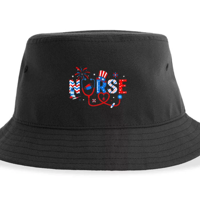 4th Of July Nursing For Women Stethoscope Nurse Graduation Sustainable Bucket Hat