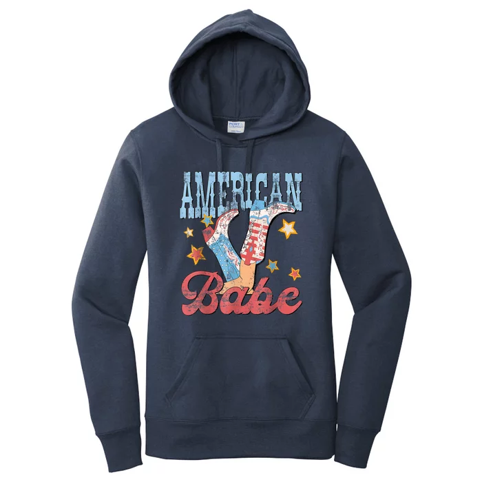 4th Of July Western Cowgirl Boots Retro American Girl Babe Gift Women's Pullover Hoodie