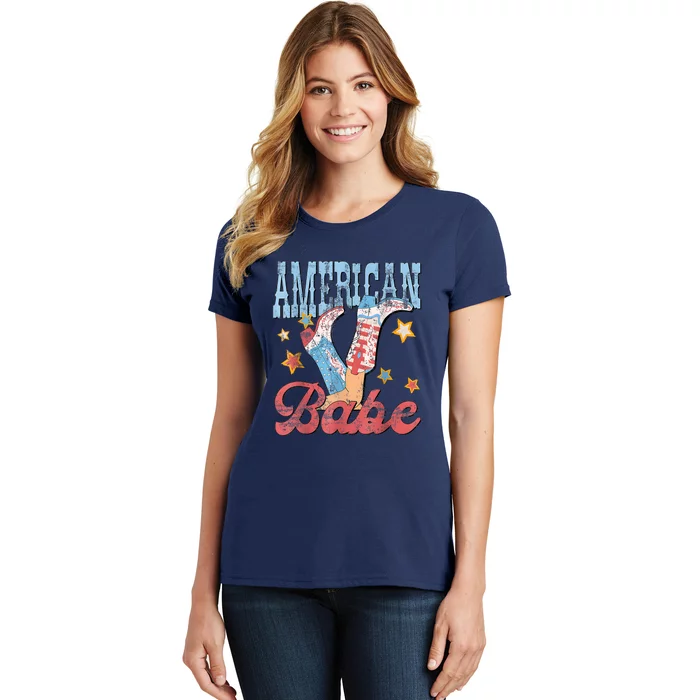 4th Of July Western Cowgirl Boots Retro American Girl Babe Gift Women's T-Shirt