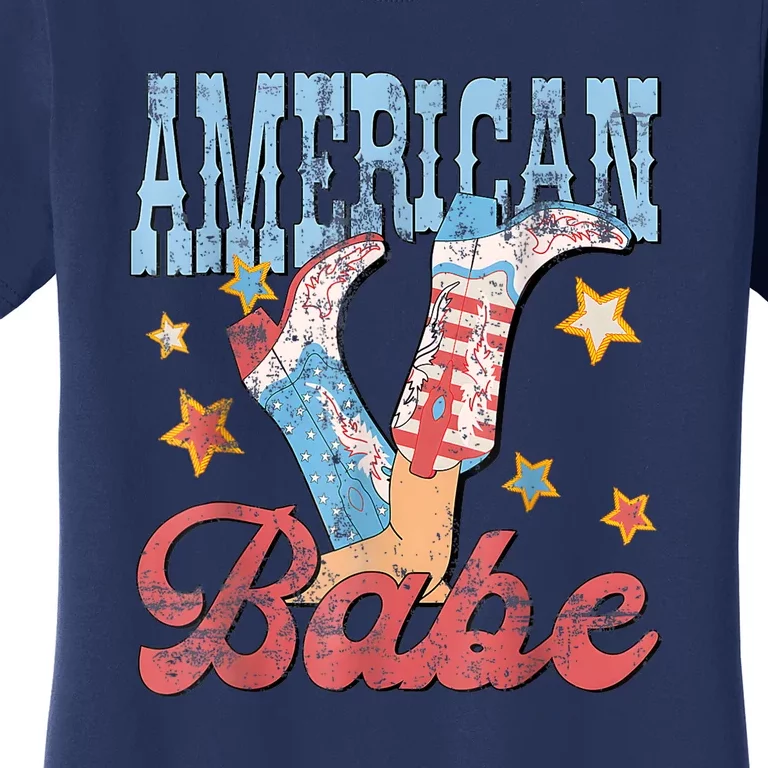 4th Of July Western Cowgirl Boots Retro American Girl Babe Gift Women's T-Shirt