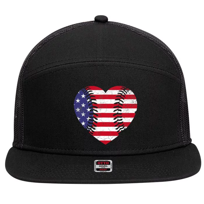 4th Of July For Wo American Flag Baseball Heart USA 7 Panel Mesh Trucker Snapback Hat