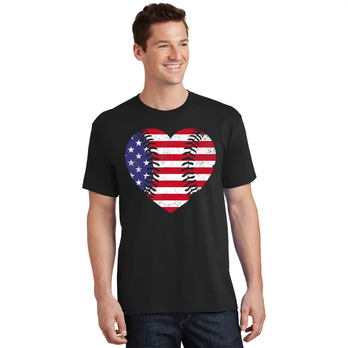 4th Of July For Wo American Flag Baseball Heart USA T-Shirt