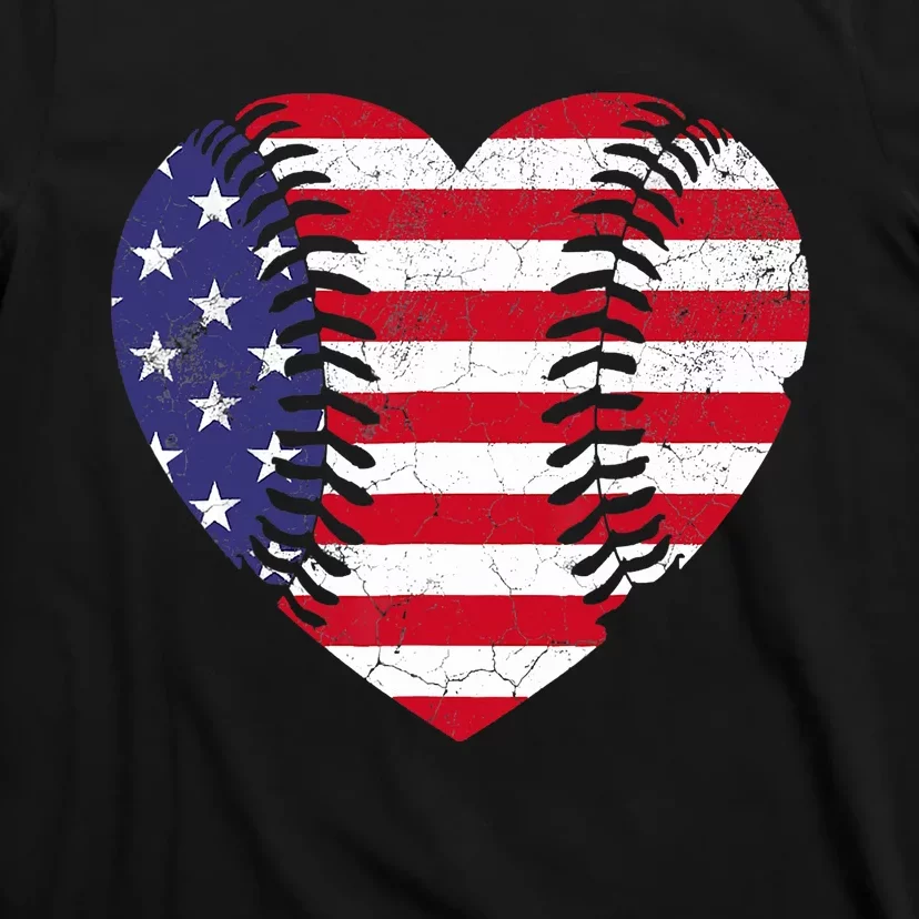 4th Of July For Wo American Flag Baseball Heart USA T-Shirt