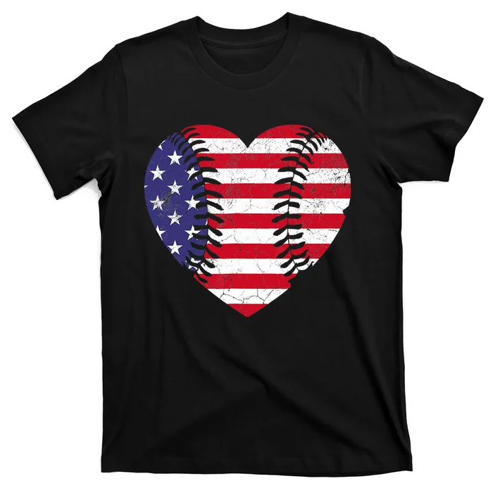 4th Of July For Wo American Flag Baseball Heart USA T-Shirt