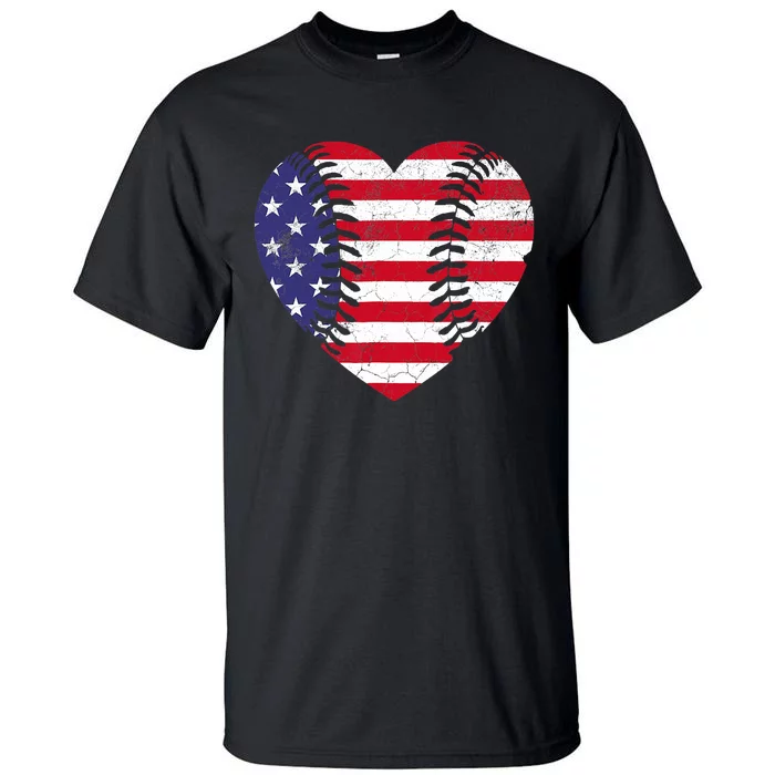 4th Of July For Wo American Flag Baseball Heart USA Tall T-Shirt