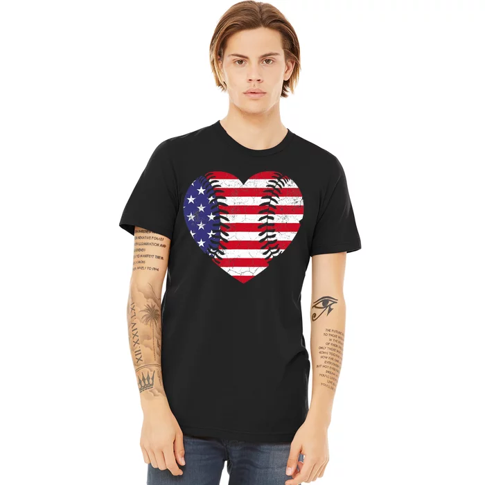 4th Of July For Wo American Flag Baseball Heart USA Premium T-Shirt