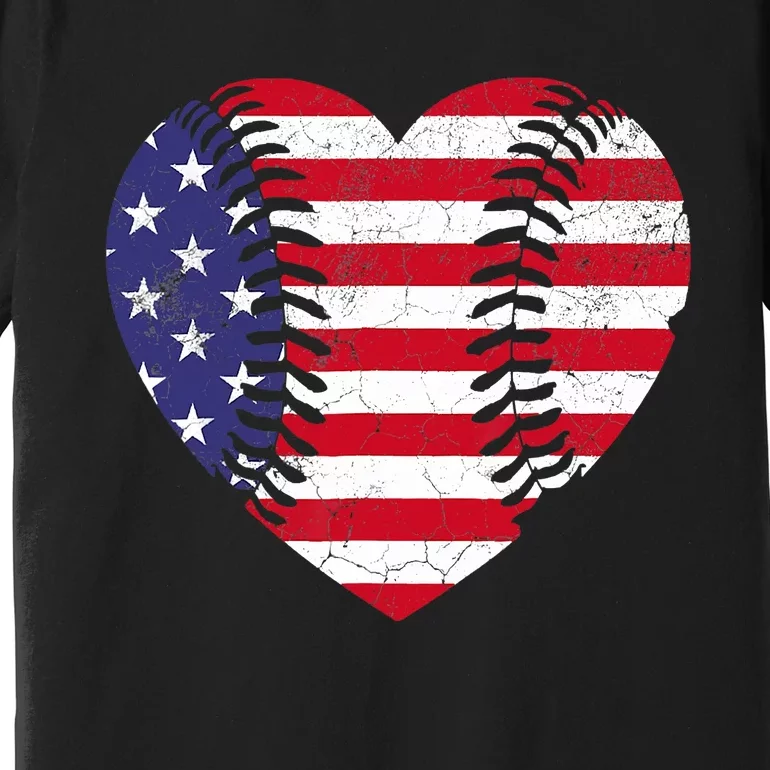 4th Of July For Wo American Flag Baseball Heart USA Premium T-Shirt